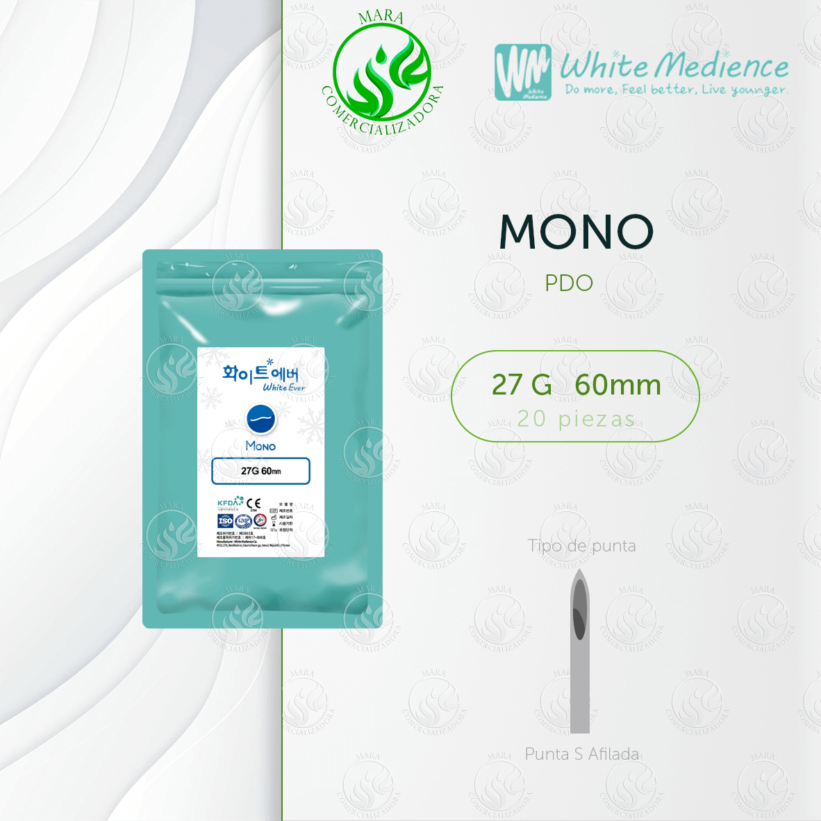 Hilo tensor monofilamento PDO 27G x 60mm White Medience – MARA Comercializadora, distribuidor autorizado.