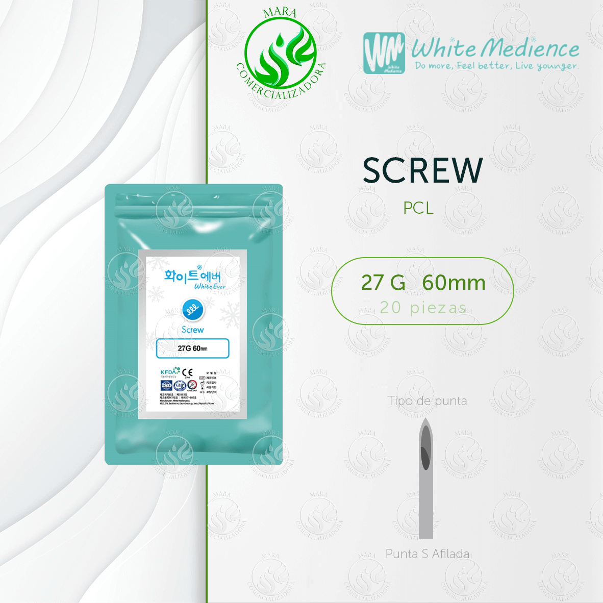 Hilos Tensores Screw PCL 27G x 60mm – Lifting Facial y Voluminización | MARA Comercializadora