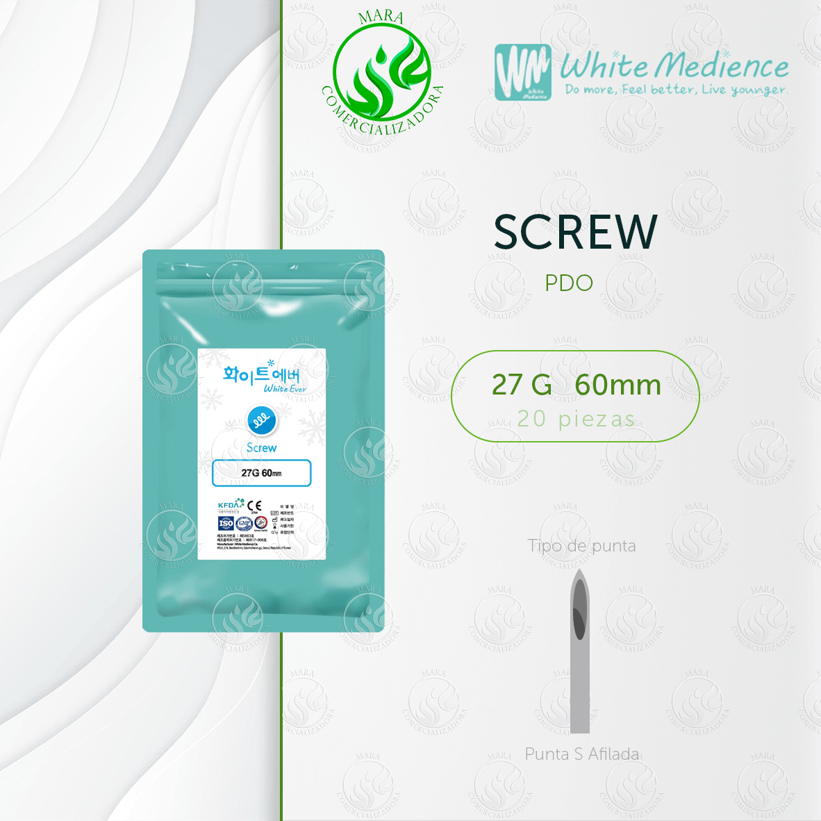 Hilos Tensores Screw PDO 27G x 60mm – Lifting Facial y Corporal | MARA Comercializadora