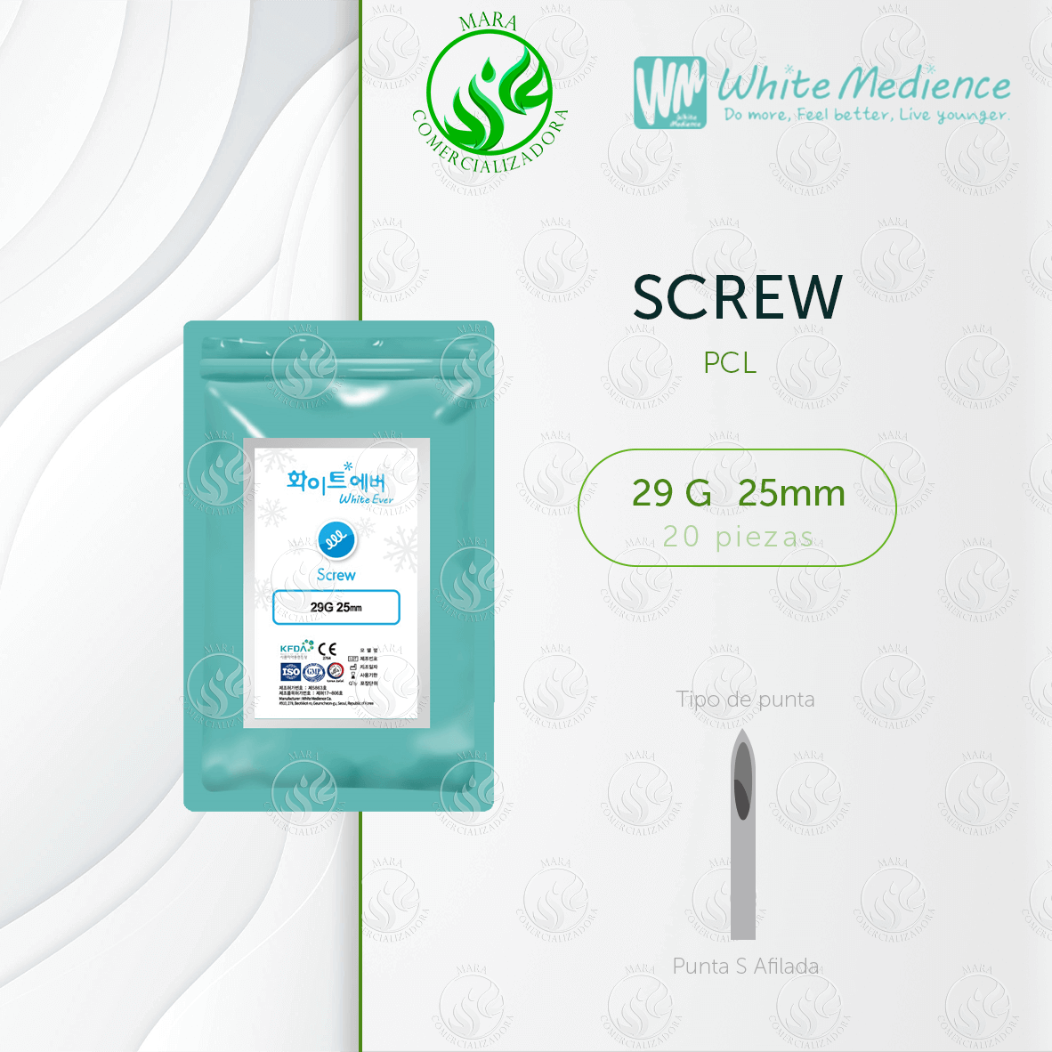 Hilos Tensores Screw PCL 29G x 25mm – Lifting Facial y Estimulación de Colágeno | MARA Comercializadora