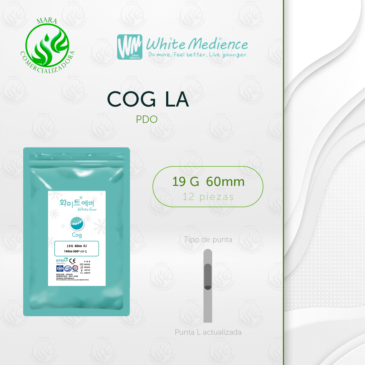 Hilos Tensores COG LA PDO 19G x 60mm – Lifting Facial con Púas 6D y Cánula LA | MARA Comercializadora