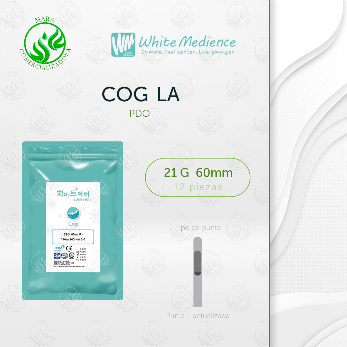 Hilos Tensores COG LA PDO 21G x 60mm – Lifting Facial con Cánula LA y Púas 6D | MARA Comercializadora