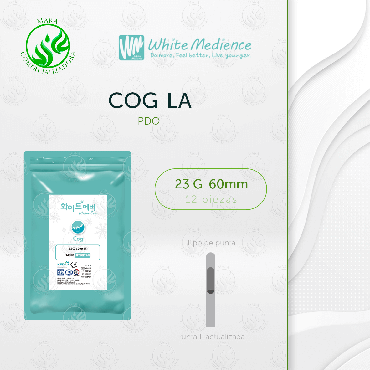 Hilos Tensores COG LA PDO 23G x 60mm – Lifting Facial con Cánula LA y Púas 6D | MARA Comercializadora