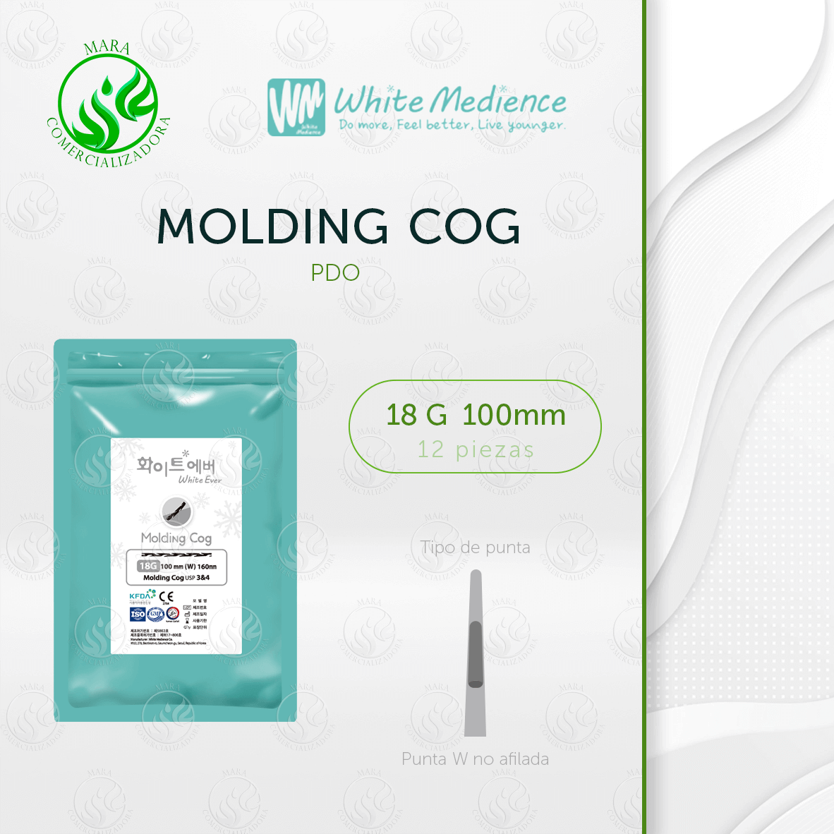 Hilos tensores Molding COG 18G x 100mm PDO de White Medience – paquete con 12 piezas
